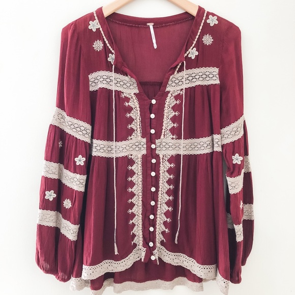 Free People Tops - Free People Embroidered Peasant Tunic